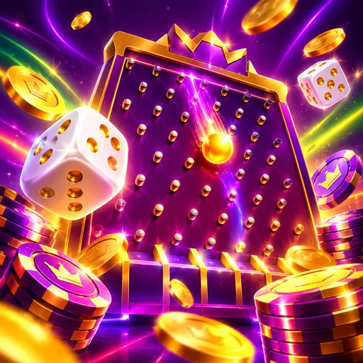 Pirâmide do Plinko com bolinha caindo entre pinos e faixas de multiplicador