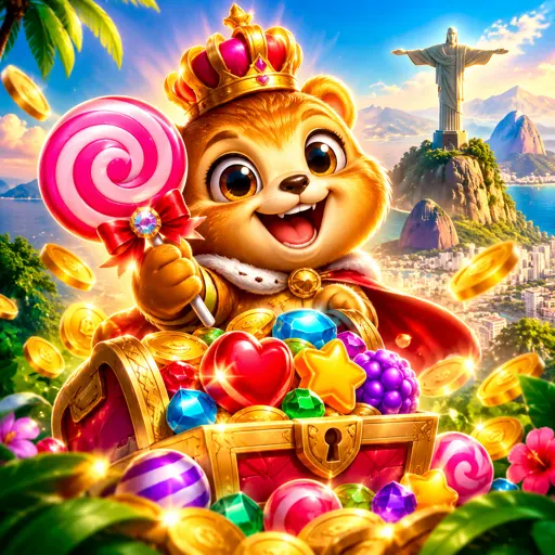 Tela do caça-níquel Sweet Bonanza com frutas e doces coloridos